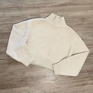 H&M Cream Cropped Knit Turtleneck Sweater